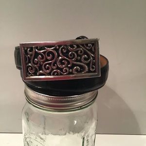 Elegant Black Leather Belt with Silver Buckle